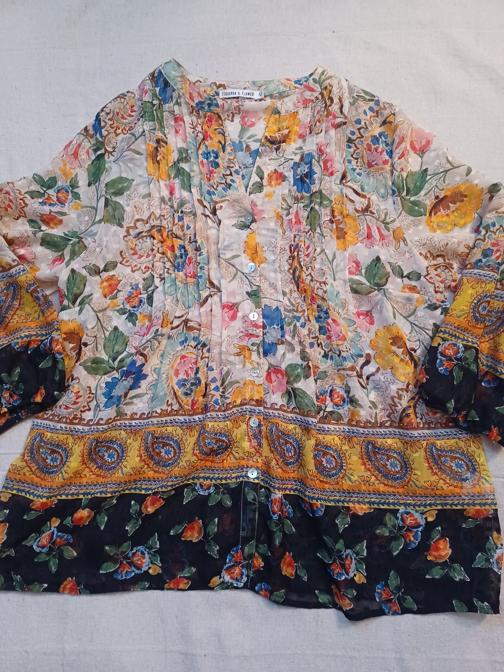 Figueroa & Flower Sheer Floral Button-Front Blouse Women's Size Medium